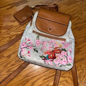 Steve Madden Brown and Gray Backpack with Floral Design
